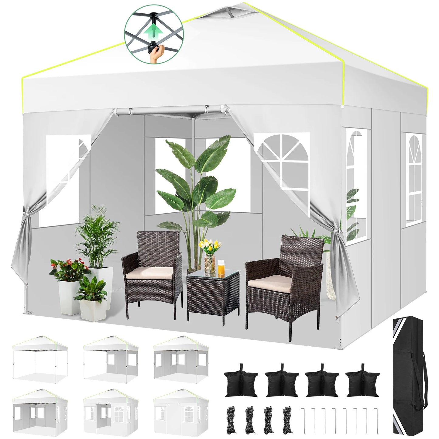 COBIZI 10x10FT Pop Up Canopy Tent with 4 Removable Sidewalls