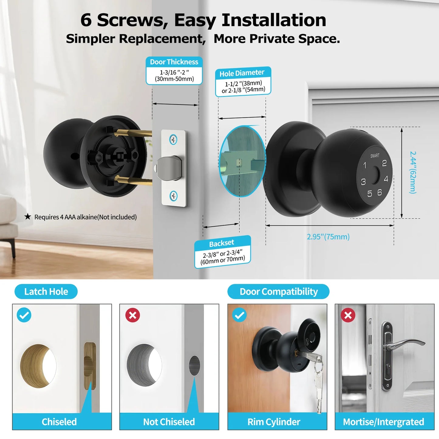 Ball-Shaped Smart Lock Fingerprint App-Controlled Electronic Touchscreen Keypad Door Lock