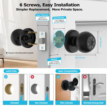 Ball-Shaped Smart Lock Fingerprint App-Controlled Electronic Touchscreen Keypad Door Lock