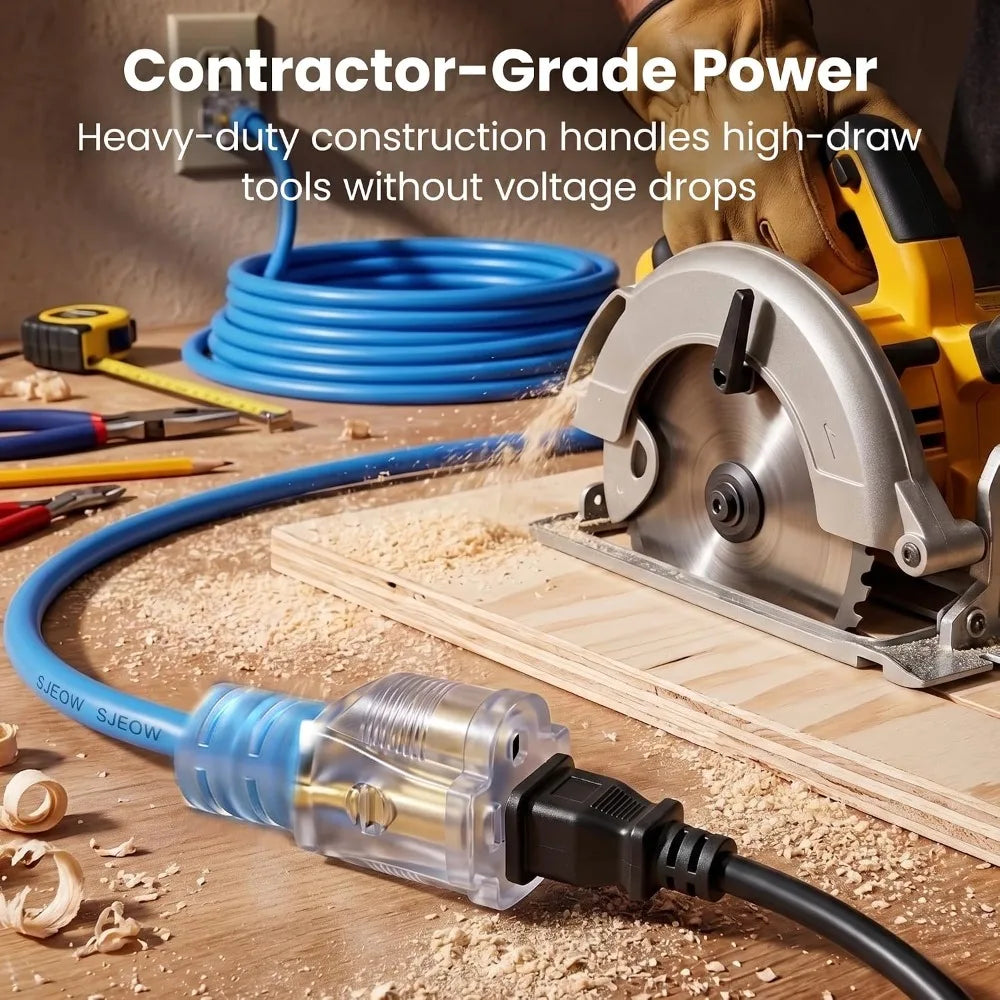 100 FT 14/3 Heavy-Duty Outdoor Extension Cord – Waterproof Power Cable with Lighted Plug