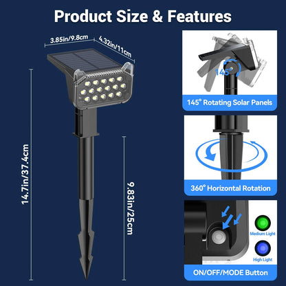 Solar Spot Lights Outdoor Waterproof IP65, 16 LED Super Bright 6500K Landscape Spotlights