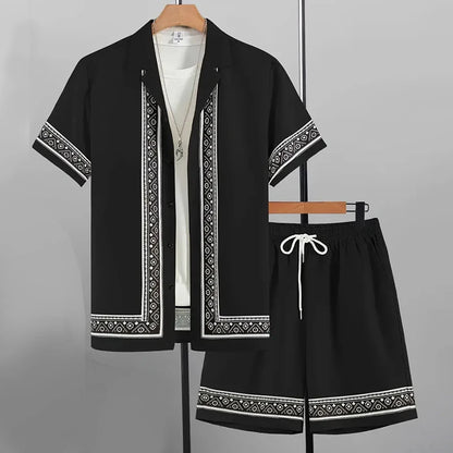 Men's Tropical Hawaiian Printed Short Sleeve Shirt & Shorts 2-Piece Suit Set