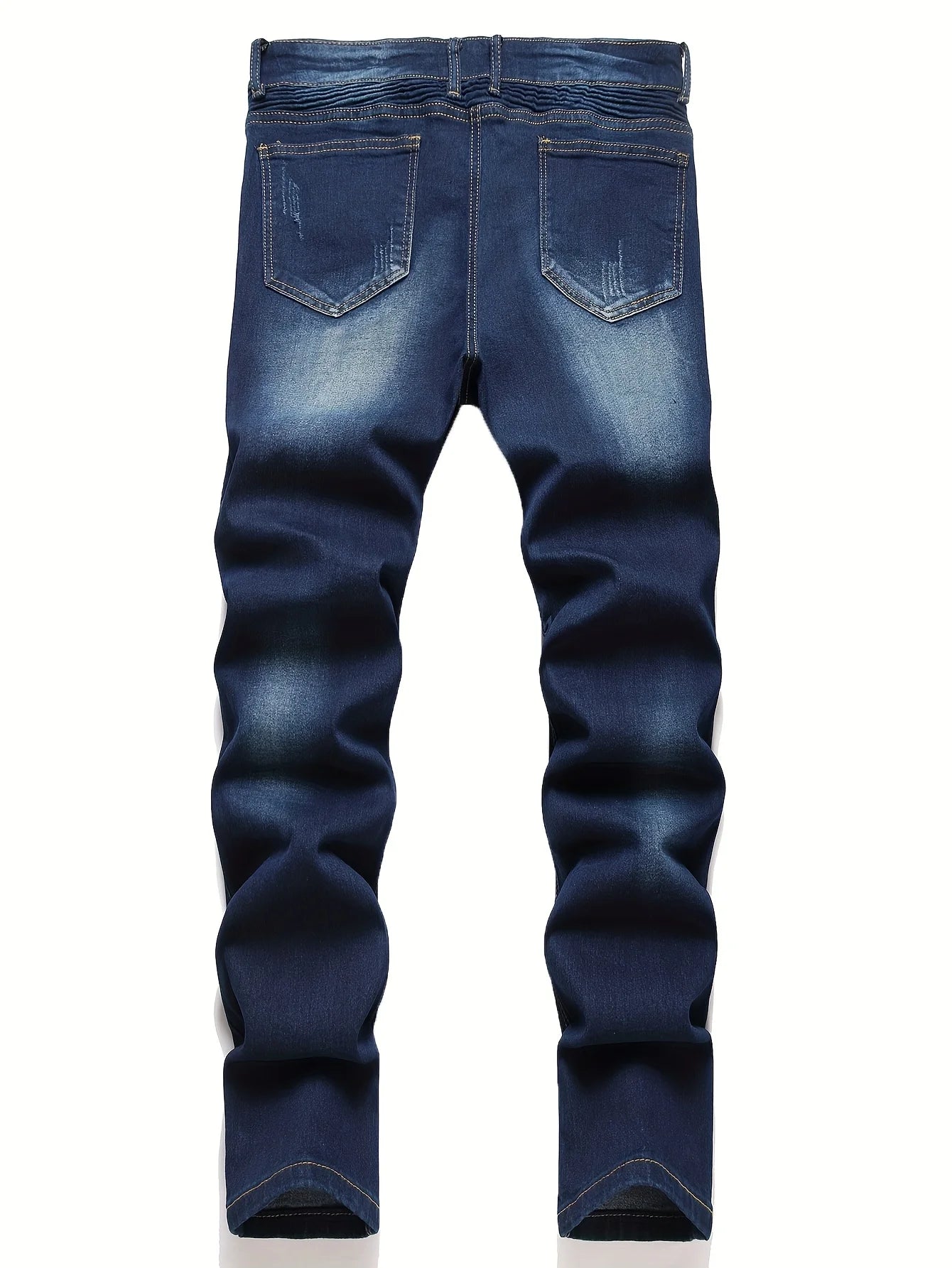 Ribbed Elastic Waist Straight Leg Jeans