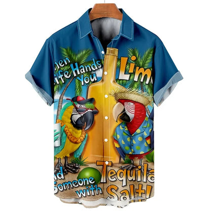 Vibrant Parrot Tropical Floral Print Shirt