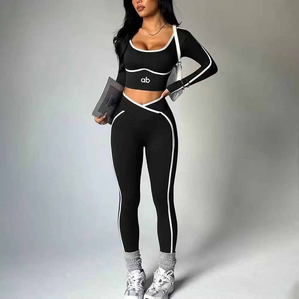 Women's 2-Piece Color-Block V-Waist Workout & Yoga Set