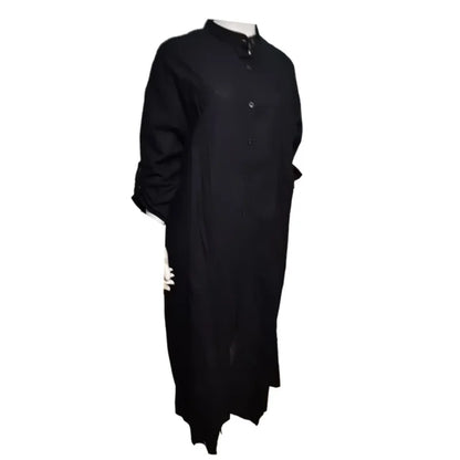 Women’s Casual Cotton-Linen Blend Maxi Dress – Loose Fit Floor-Length Shirt Dress with Pockets