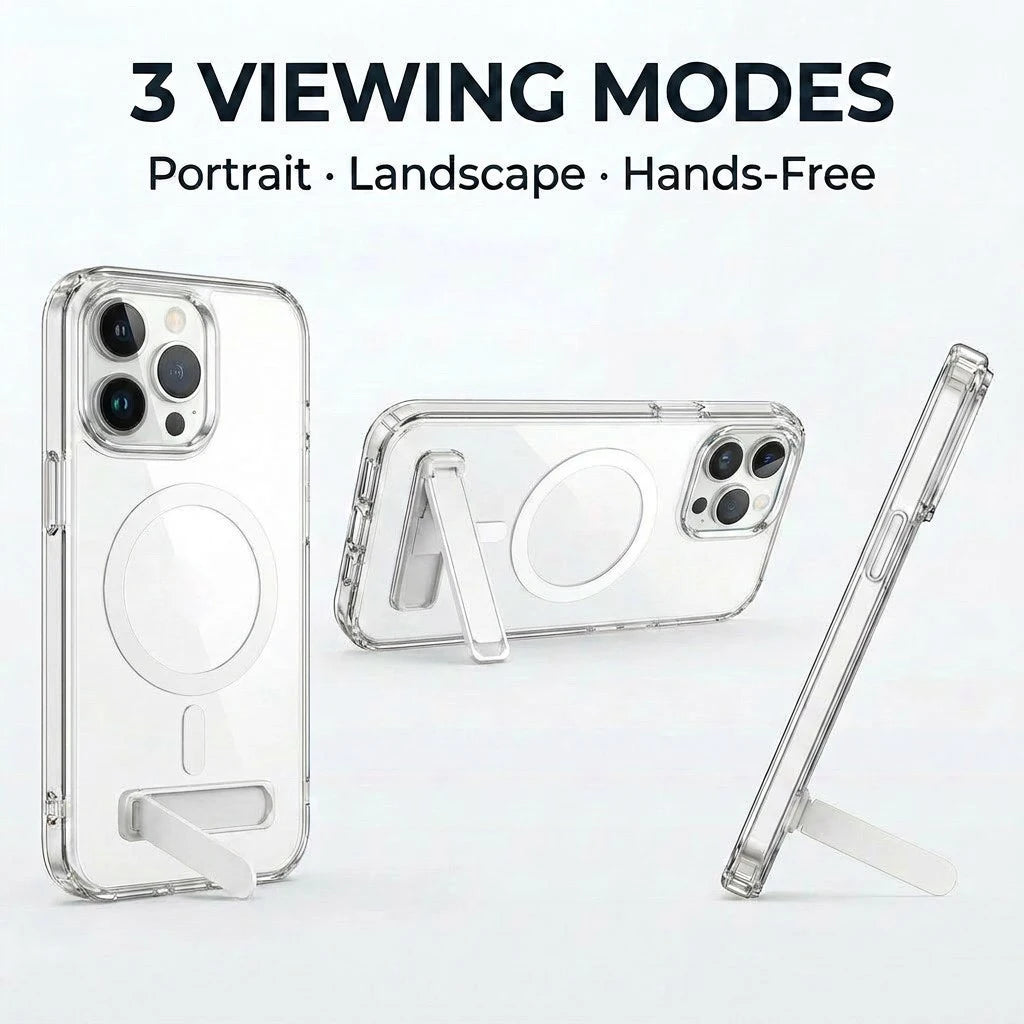 Clear Magnetic Phone Case with Built-in Kickstand for iPhone