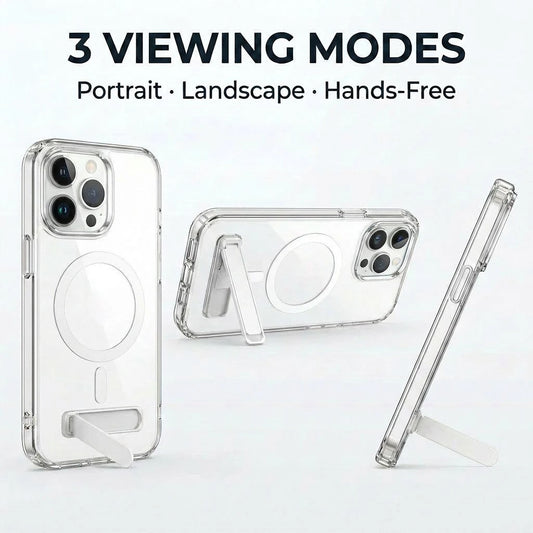 Clear Magnetic Phone Case with Built-in Kickstand for iPhone