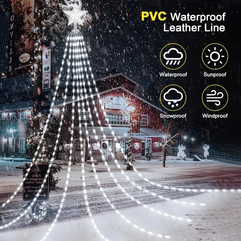 LED Waterfall Fairy String Lights with Star Topper