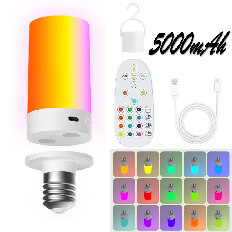 Rechargeable 5W LED E27 RGB Emergency Corn Light Bulb with Remote Control