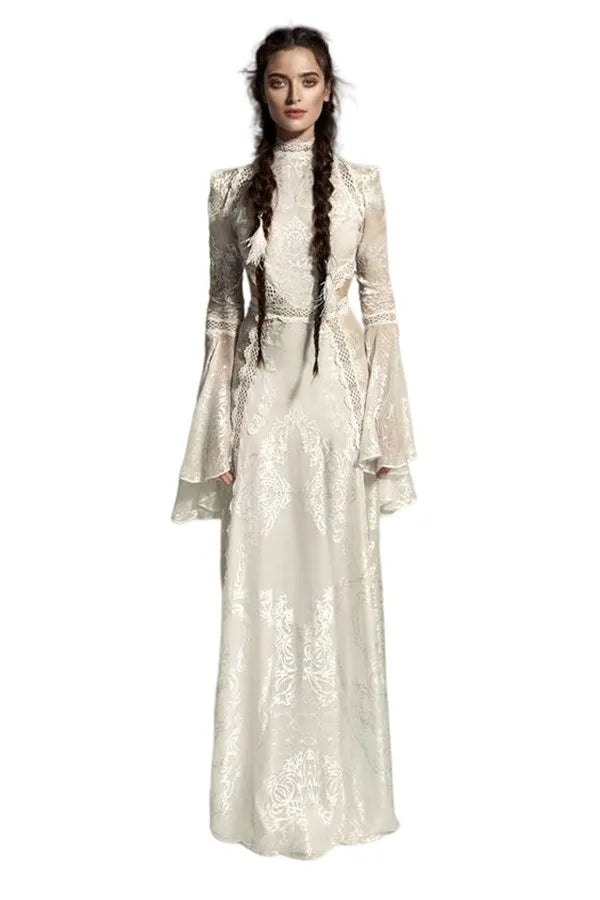 Women's Elegant High-Neck Lace Mermaid Wedding Dress