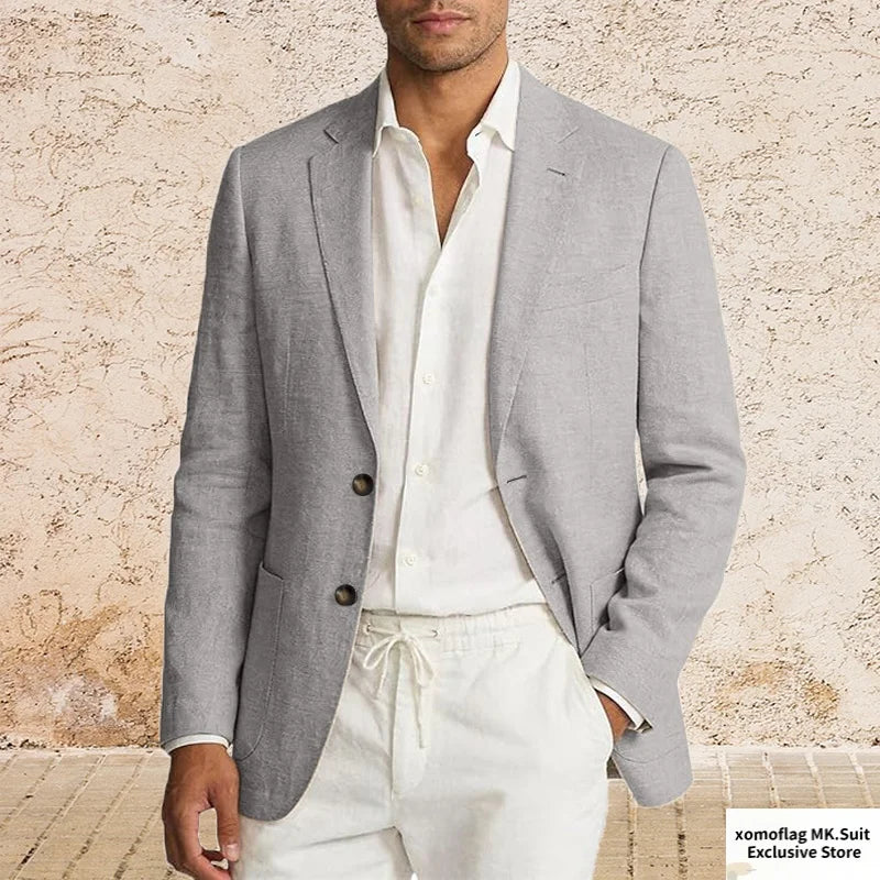 Men’s Lightweight Cotton Linen Suit Jacket – Casual Summer Beach Blazer & Sport Coat