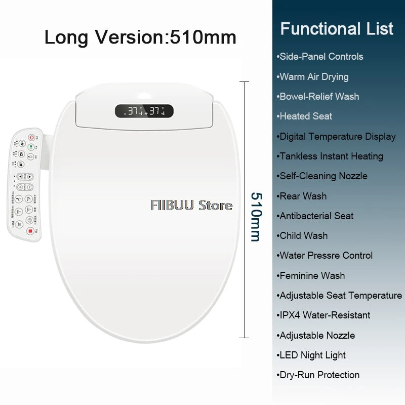 Electric Smart Bidet Toilet Seat with Instant Warm Water and Heated Seat