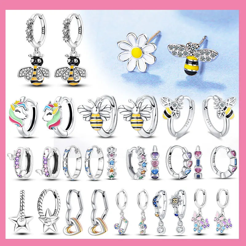 925 Sterling Silver Dancing Bee Hoop Earrings – Cute Enamel Zircon Jewelry