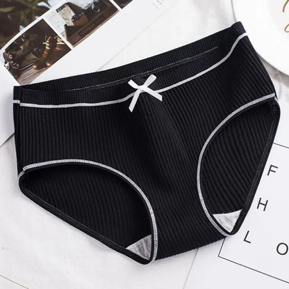 Women’s Ribbed Cotton Mid-Waist Bow Briefs
