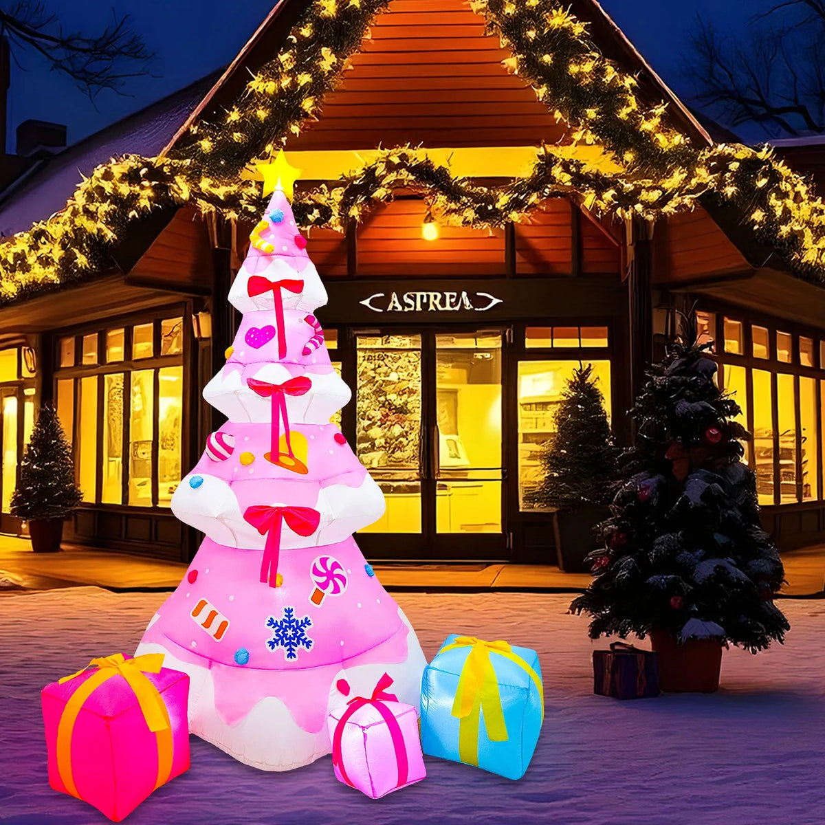 8ft Pink Inflatable Christmas Tree with LED Lights - Outdoor Yard Decor