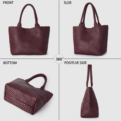 Large Woven Leather Tote Bag & Clutch Set