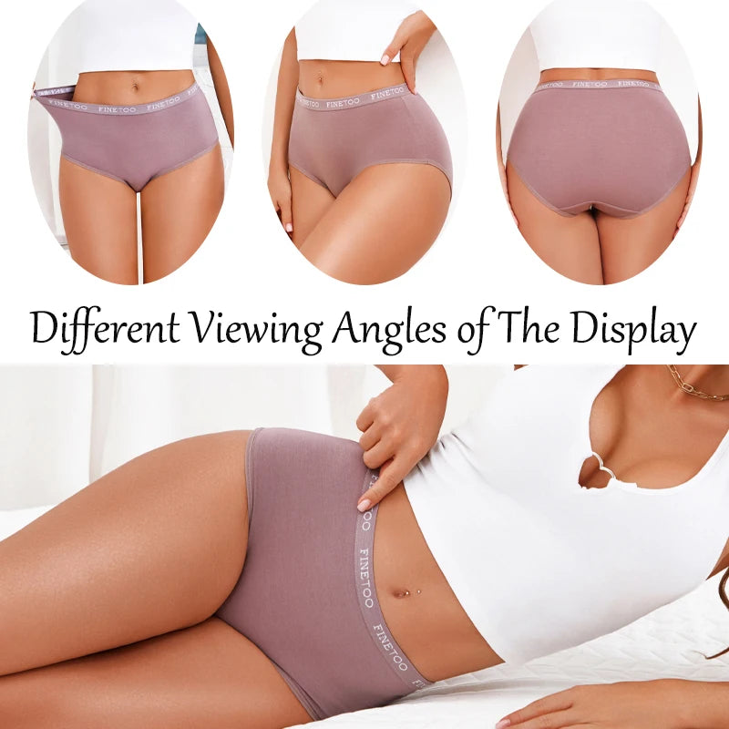 FINETOO 5Pcs Cotton High Waist Panties