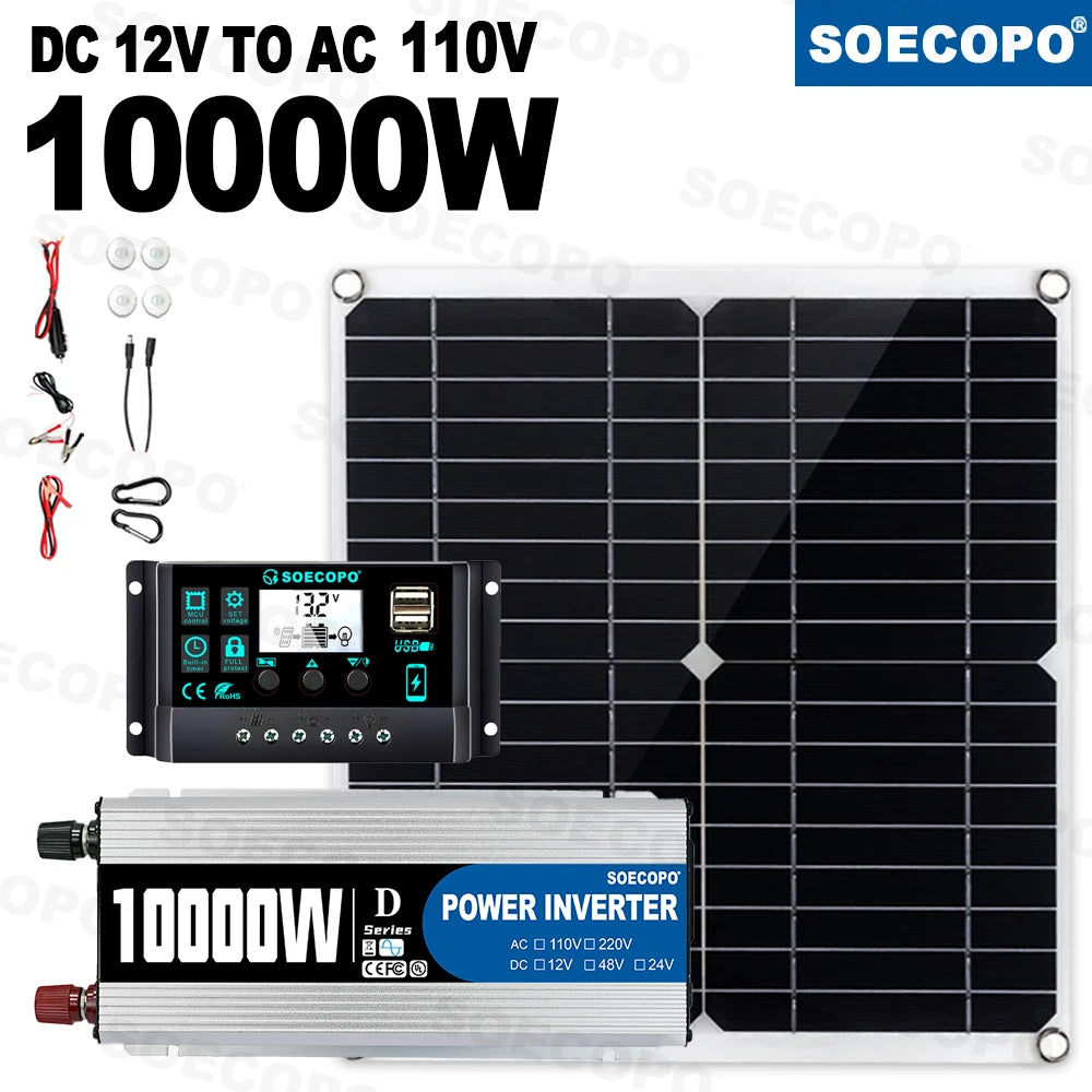 10000W Complete Solar Power Kit with 300W Panel, 100A Controller, and Inverter