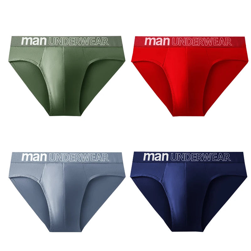 4-Pack Men's Breathable Elastic Briefs - Letter Print Waistband Underwear