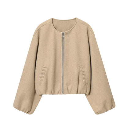 MUJER Women's Casual Cropped Fleece Bomber Jacket