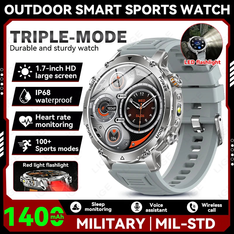 Military Outdoor Smartwatch with Flashlight
