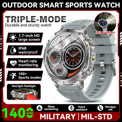 Military Outdoor Smartwatch with Flashlight