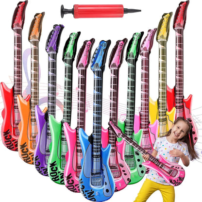 36 Inch Inflatable Rock Star Guitars Set, 80s 90s Blow Up Toy Guitar Party Decorations