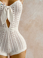 White Crochet Front Tie Sleeveless Backless Playsuit
