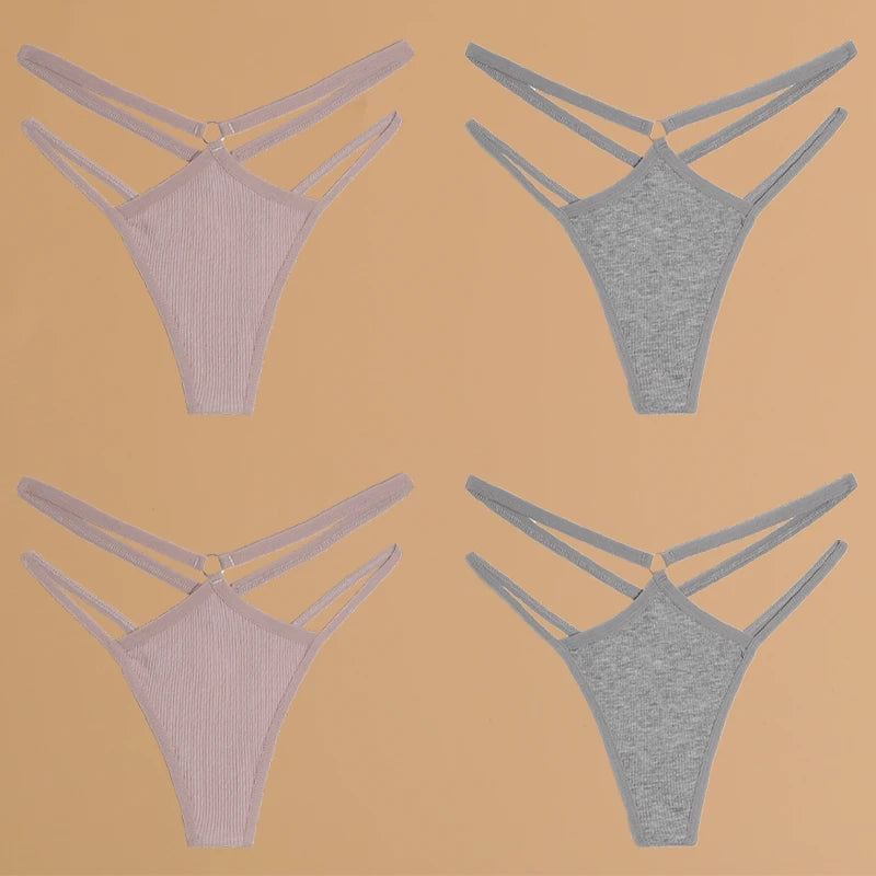 FINETOO 4Pcs Cotton Double Thin Thongs