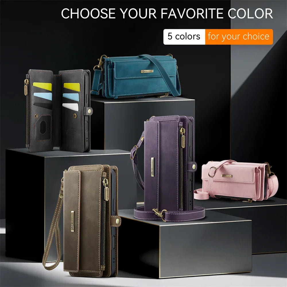RFID Blocking Slim Leather Flip Wallet Case for iPhone
