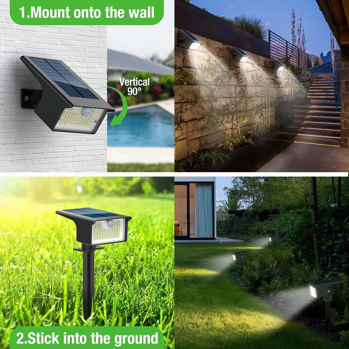 62 LED Outdoor Solar Spot Lights - Motion Sensor Landscape Waterproof Spotlights