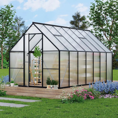 8x14 FT Heavy-Duty Walk-In Outdoor Greenhouse – Aluminum Frame & Polycarbonate Panels