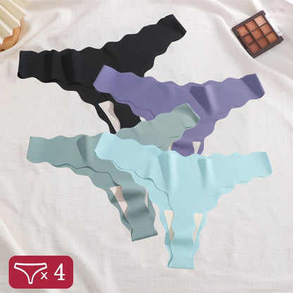 4Pcs Low-Waist Wave Edge Thongs