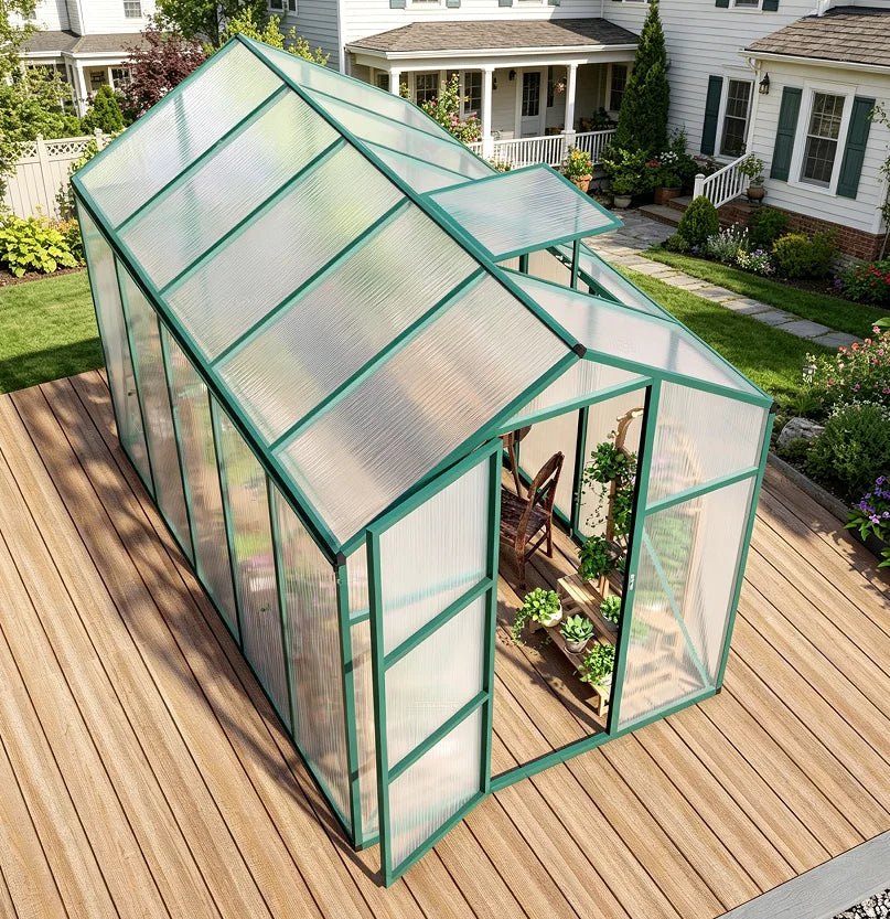 SUSUA 6x10FT Windproof Aluminum Polycarbonate Greenhouse