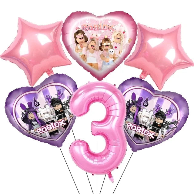 Pink Robloxed Theme Birthday Party Decorations Tableware Balloons Cups Plates Banner Backdrop Set
