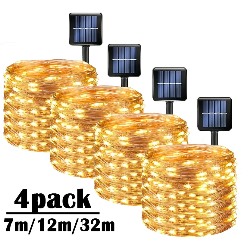 Outdoor Solar LED String Lights - Waterproof Copper Wire Garland
