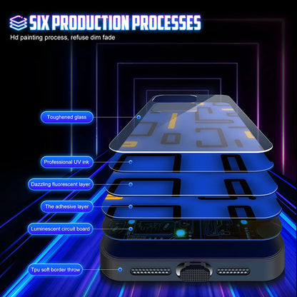 Luminous Animated LED Call Light Phone Case for iPhone 17, 16, 15, 14, 13, 12, 11 Pro Max – Tempered Glass Back Cover