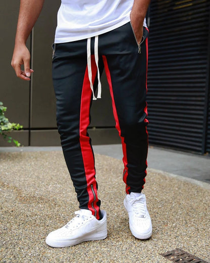 Men's Athletic Plaid Track Sweatpants - Breathable Gym Joggers with Zipper Pockets