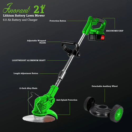 Cordless Lawn Trimmer Weed Wacker Edger with 2 Li-Ion Batteries & 3 Cutting Blade Types