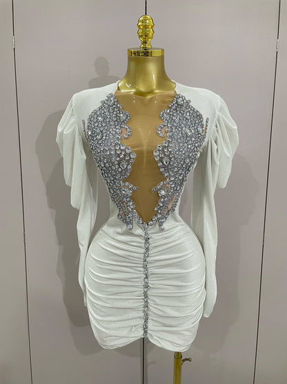 Sparkly Mesh Black Velvet Short Dress