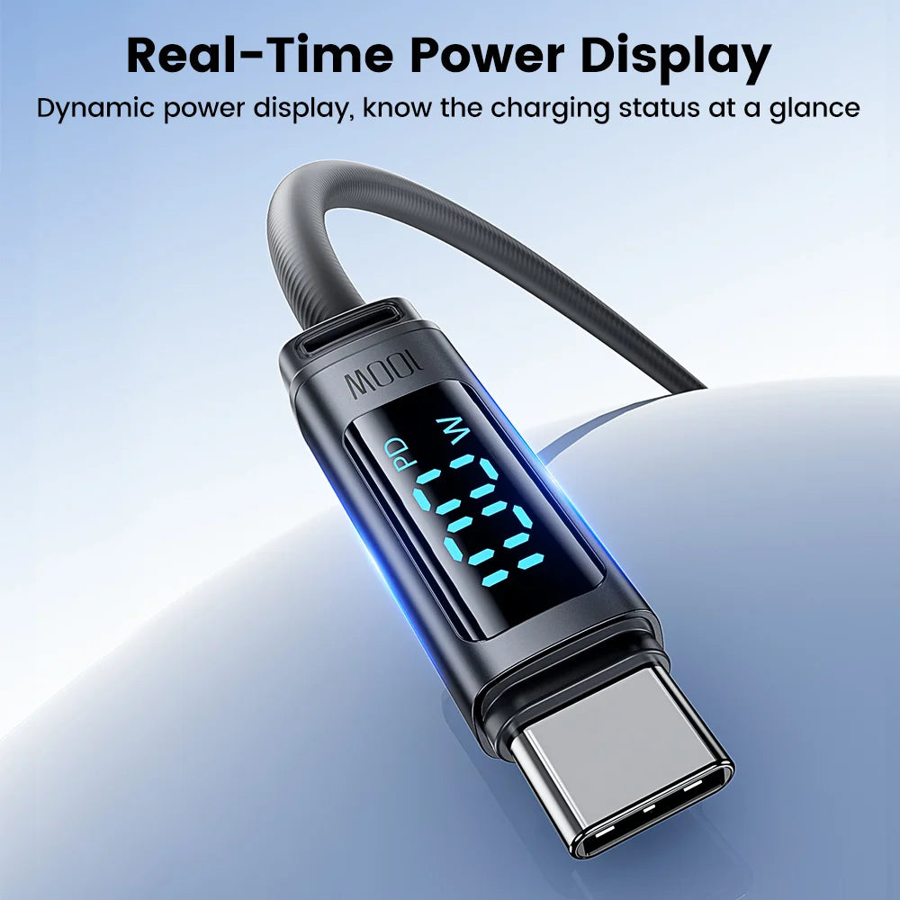 Toocki 100W USB-C to USB-C Fast Charging Cable with LED Digital Display