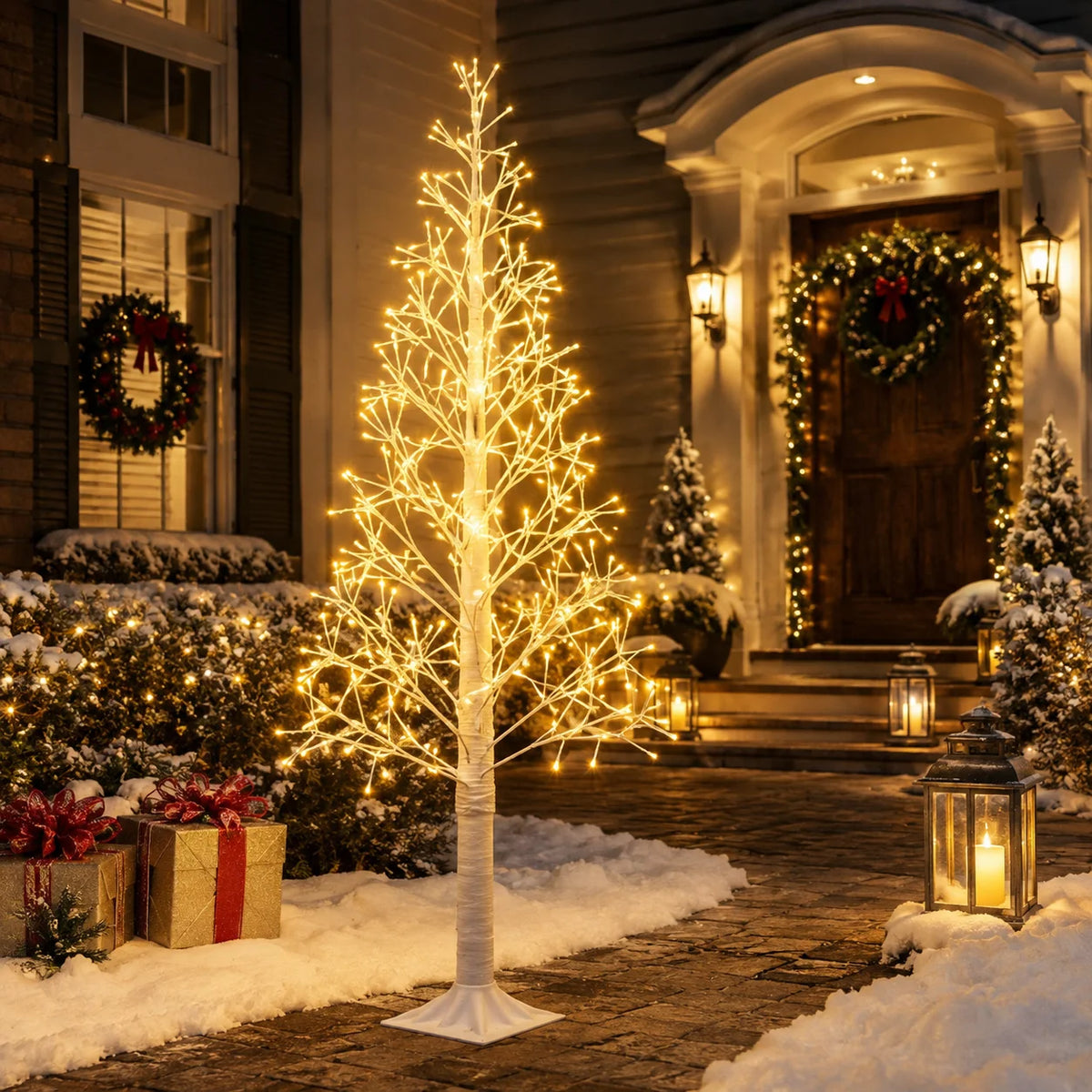 Pre-Lit LED Christmas Branch Tree – USB Powered Holiday Decor with 8 Lighting Modes (4FT-6FT)