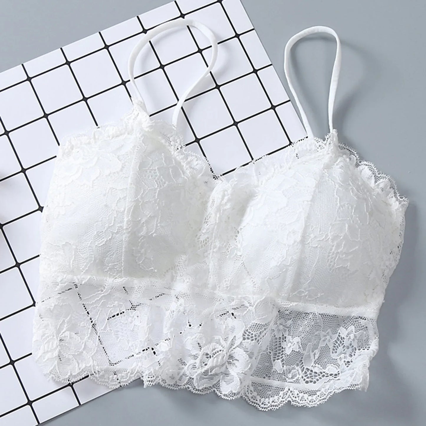 Women's Lace Sleeveless Padded Bralette Crop Top with Zipper Back