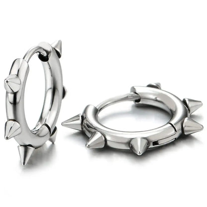 Stainless Steel Spike Huggie Hoop Earrings – Gothic & Punk Unisex Jewelry
