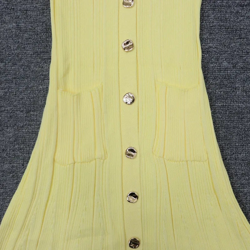 Women's Vintage Knitted Ruffle Single-Breasted Long Dress