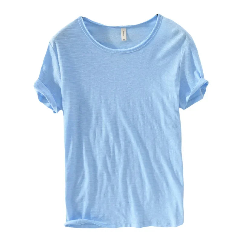Retro Raw Edge Men's Cotton Slim-Fit T-Shirt