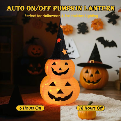 3FT Light-Up Stacked Jack-O'-Lantern Pumpkin - Collapsible Halloween Decor with 50 LED Lights & 8 Lighting Modes