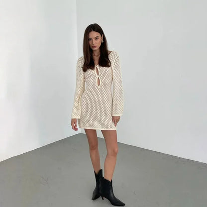 Women's Deep V-Neck Backless Knit Beach Cover-Up Dress