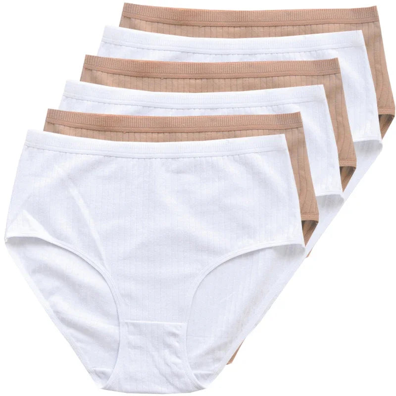 Chen Asta Women's Cotton High-Waist Briefs (6-Pack) - Breathable Plus Size Panties
